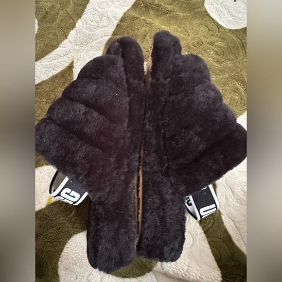 UGG Fluff Yeah Genuine Shearling Platform Slingback Sandal Slide Black Women 8 - Picture 7 of 11